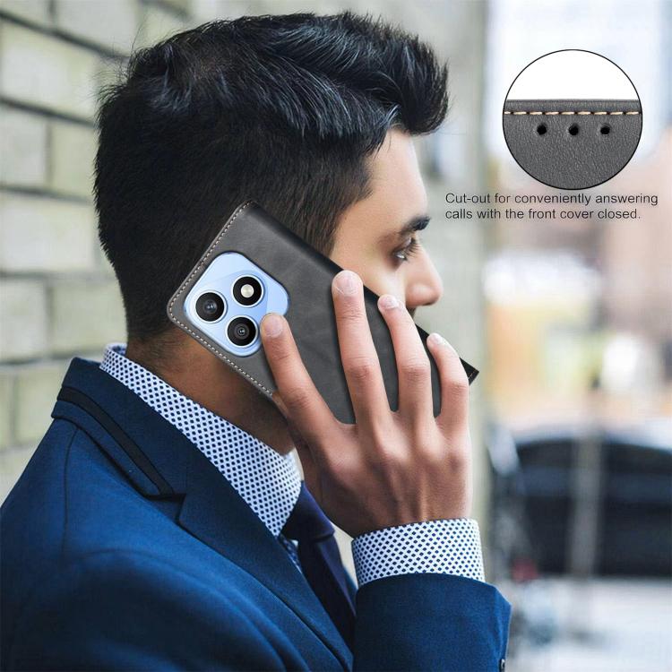 For Honor X8d 4G Solid Color Calfskin Texture RFID Vegan Leather Phone Case