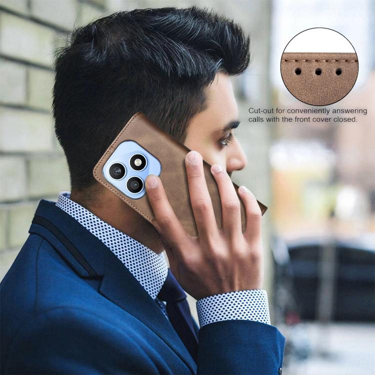For Honor X8d 4G Solid Color Calfskin Texture RFID Vegan Leather Phone Case