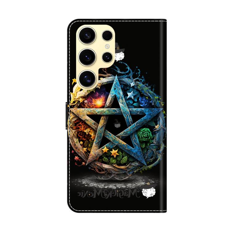 For Samsung Galaxy S23 Ultra 5G Crystal-Like Painted Vegan Leather Phone Case - Pentagram