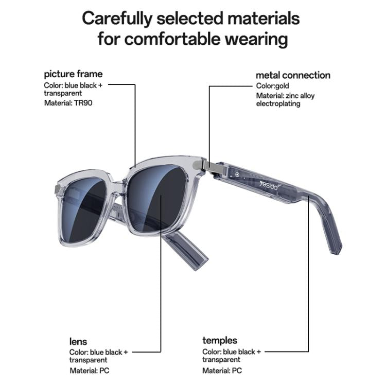 Yesido IO41 Smart Bluetooth-Compatible Glasses, IP54 Waterproof, HD Call, Open-Ear Audio Comfort - Grey
