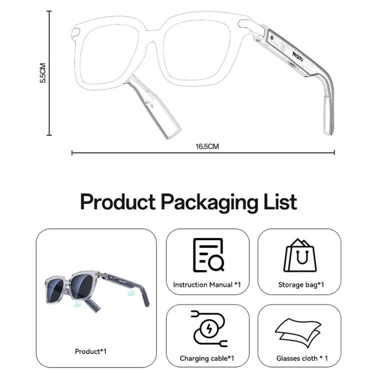 Yesido IO41 Smart Bluetooth-Compatible Glasses, IP54 Waterproof, HD Call, Open-Ear Audio Comfort - Grey