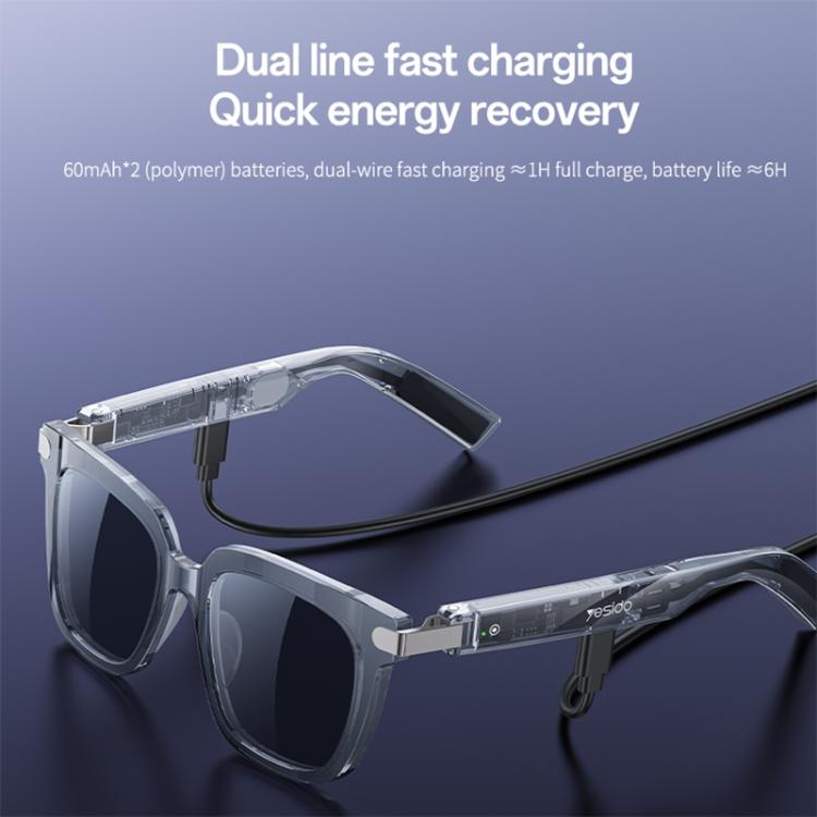 Yesido IO41 Smart Bluetooth-Compatible Glasses, IP54 Waterproof, HD Call, Open-Ear Audio Comfort - Grey