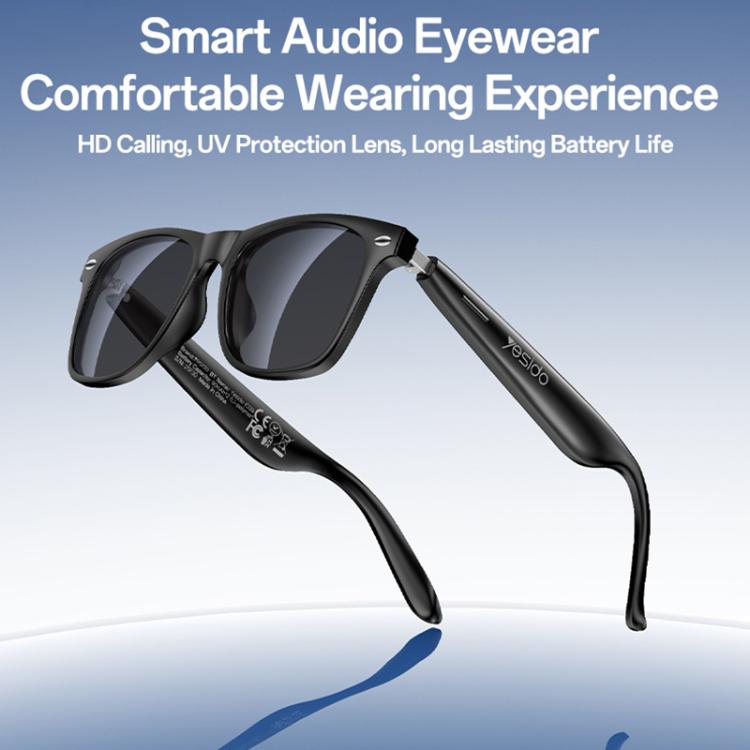 Yesido IO38 Smart Audio Glasses, Bluetooth-Compatible 5.0 Sunglasses with Hi-Fi Sound, Hands-Free Calling, Magnetic Charging & Long Battery Life - Black