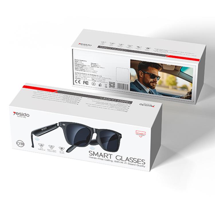 Yesido IO38 Smart Audio Glasses, Bluetooth-Compatible 5.0 Sunglasses with Hi-Fi Sound, Hands-Free Calling, Magnetic Charging & Long Battery Life - Black