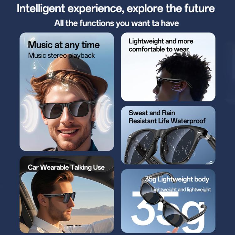 Yesido IO38 Smart Audio Glasses, Bluetooth-Compatible 5.0 Sunglasses with Hi-Fi Sound, Hands-Free Calling, Magnetic Charging & Long Battery Life - Black