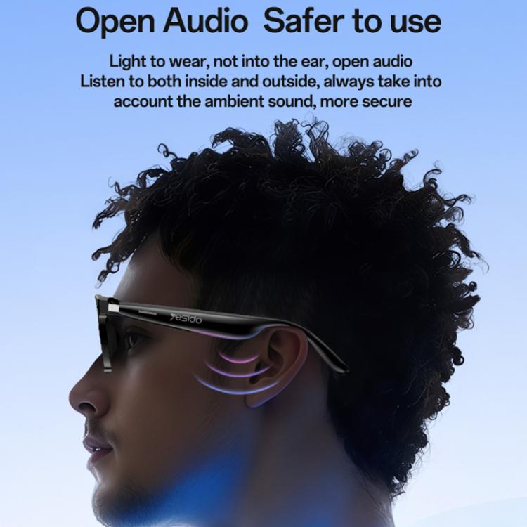 Yesido IO38 Smart Audio Glasses, Bluetooth-Compatible 5.0 Sunglasses with Hi-Fi Sound, Hands-Free Calling, Magnetic Charging & Long Battery Life - Black
