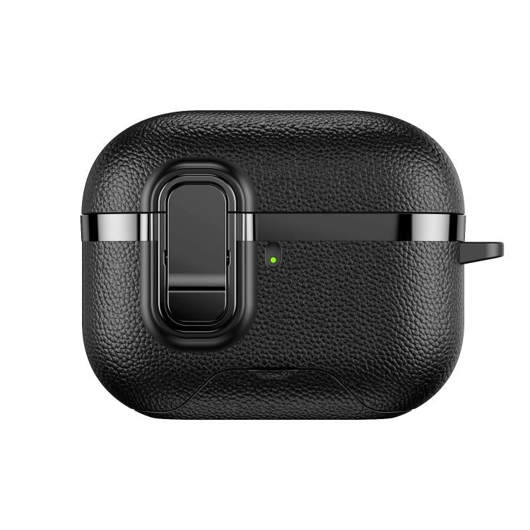 For AirPods Pro 3 Hidden Stand Electroplated Vegan Leather Texture Wireless Earphones Protective Case