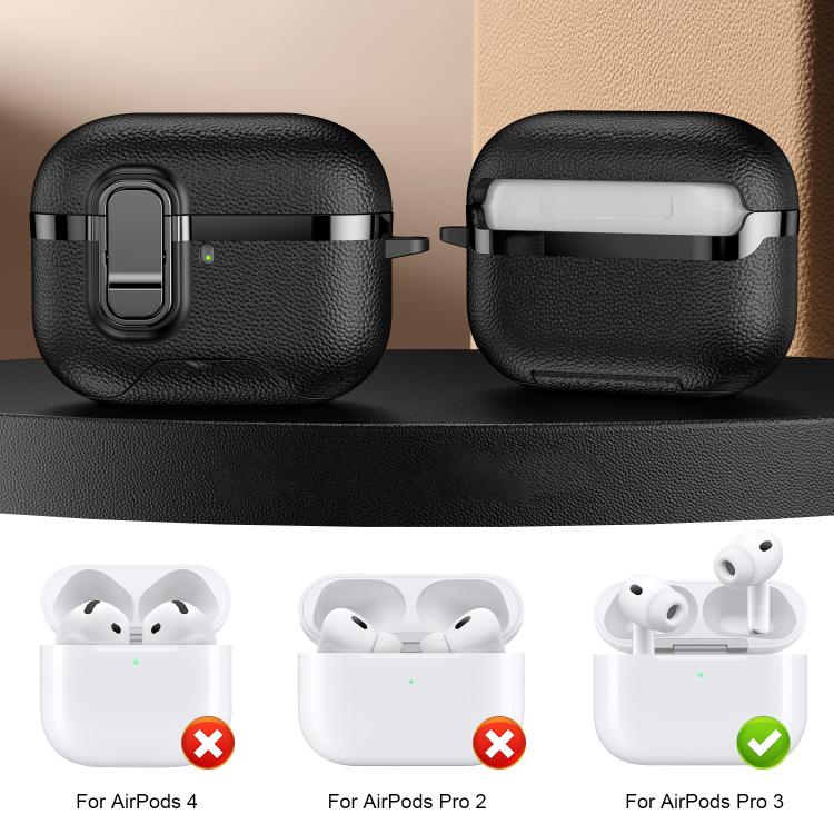 For AirPods Pro 3 Hidden Stand Electroplated Vegan Leather Texture Wireless Earphones Protective Case
