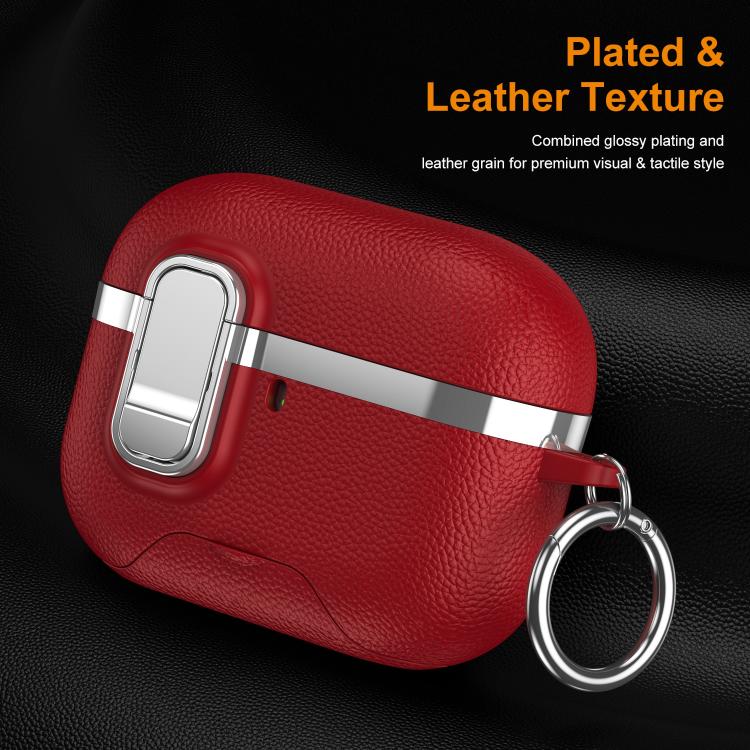For AirPods Pro 3 Hidden Stand Electroplated Vegan Leather Texture Wireless Earphones Protective Case