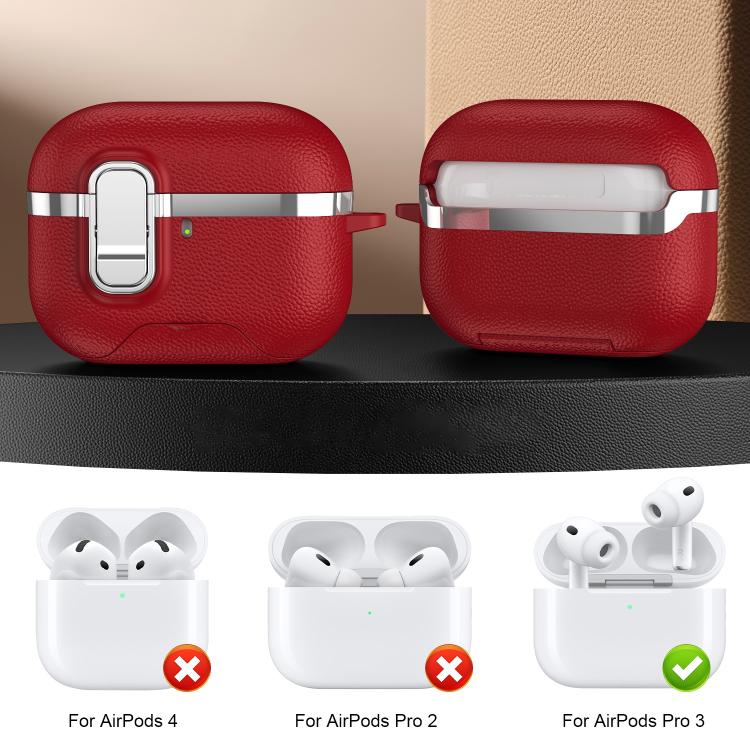 For AirPods Pro 3 Hidden Stand Electroplated Vegan Leather Texture Wireless Earphones Protective Case