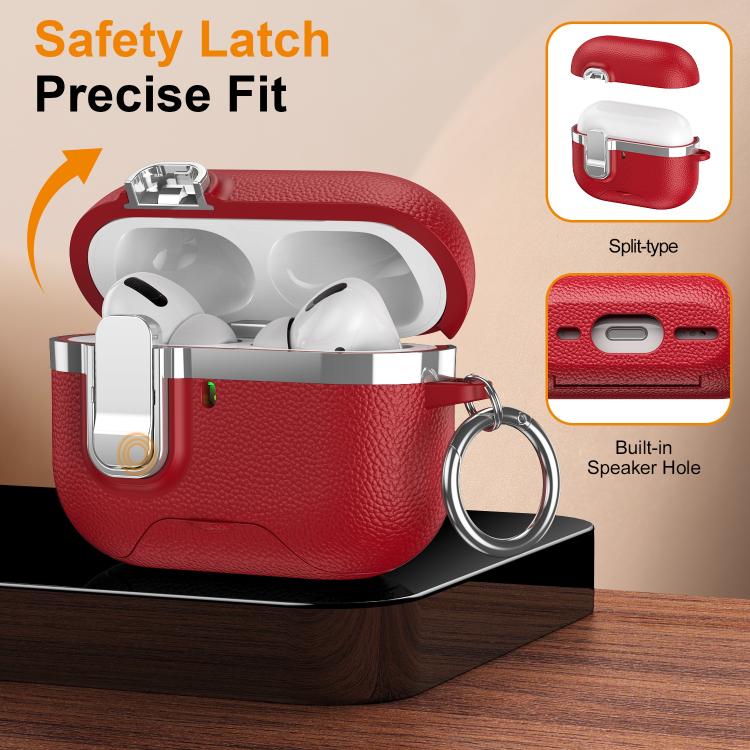 For AirPods Pro 3 Hidden Stand Electroplated Vegan Leather Texture Wireless Earphones Protective Case