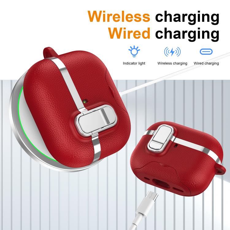 For AirPods Pro 3 Hidden Stand Electroplated Vegan Leather Texture Wireless Earphones Protective Case