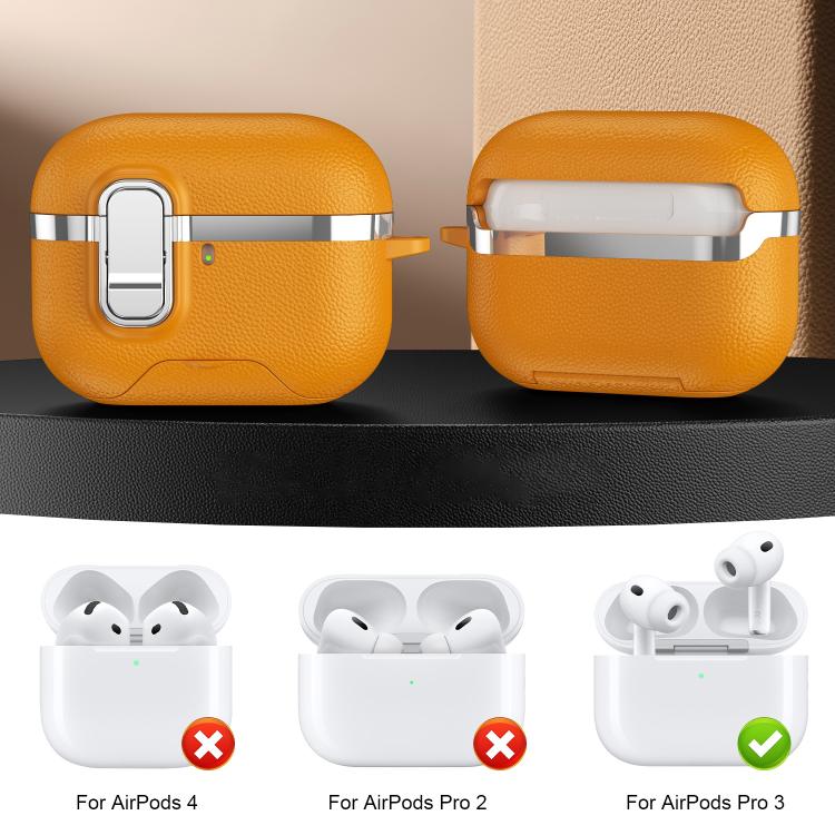 For AirPods Pro 3 Hidden Stand Electroplated Vegan Leather Texture Wireless Earphones Protective Case