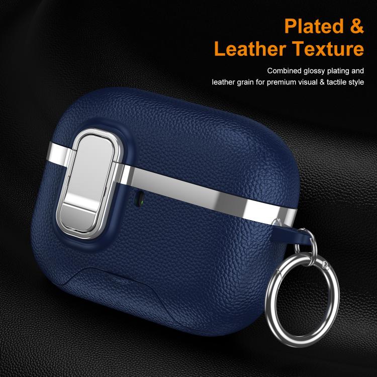 For AirPods Pro 3 Hidden Stand Electroplated Vegan Leather Texture Wireless Earphones Protective Case