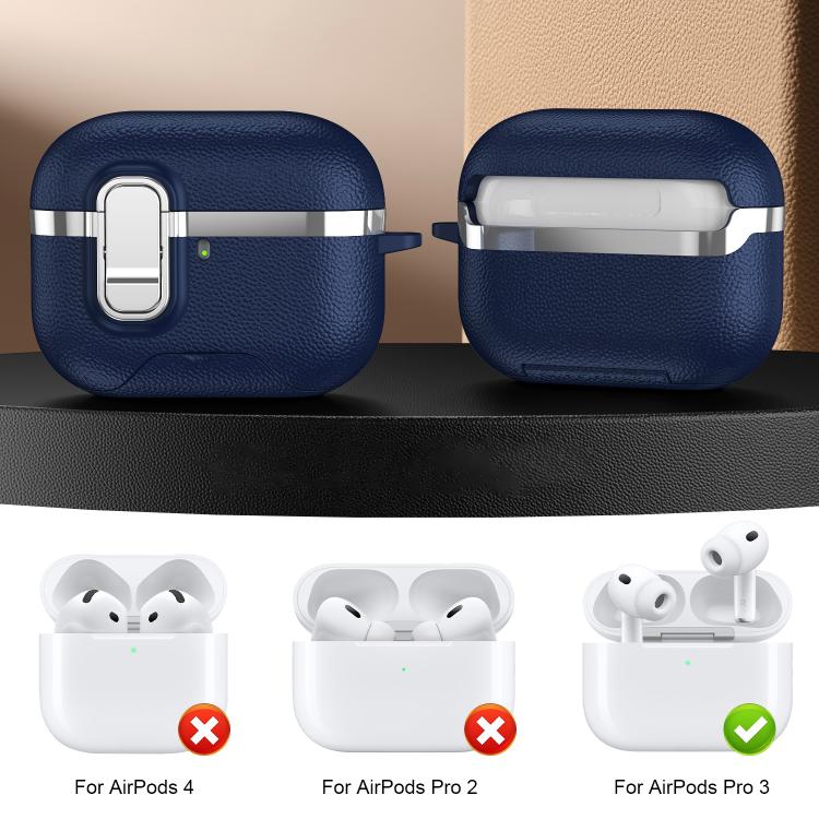 For AirPods Pro 3 Hidden Stand Electroplated Vegan Leather Texture Wireless Earphones Protective Case