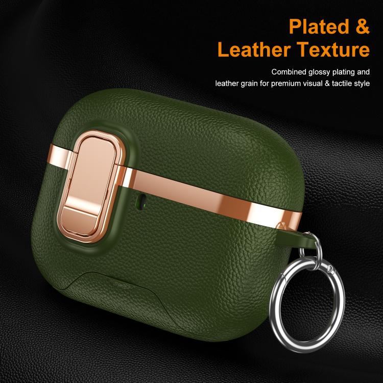 For AirPods Pro 3 Hidden Stand Electroplated Vegan Leather Texture Wireless Earphones Protective Case