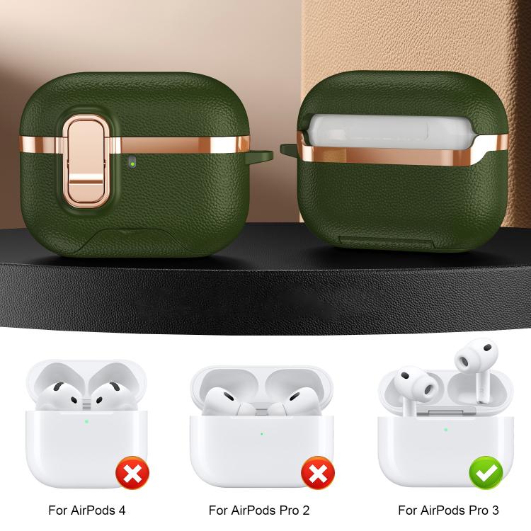 For AirPods Pro 3 Hidden Stand Electroplated Vegan Leather Texture Wireless Earphones Protective Case