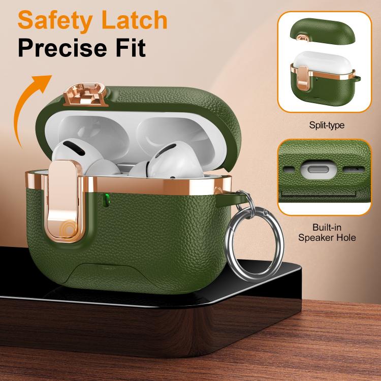 For AirPods Pro 3 Hidden Stand Electroplated Vegan Leather Texture Wireless Earphones Protective Case