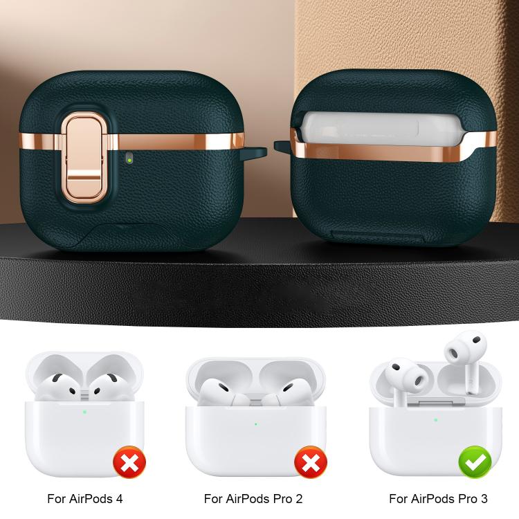 For AirPods Pro 3 Hidden Stand Electroplated Vegan Leather Texture Wireless Earphones Protective Case