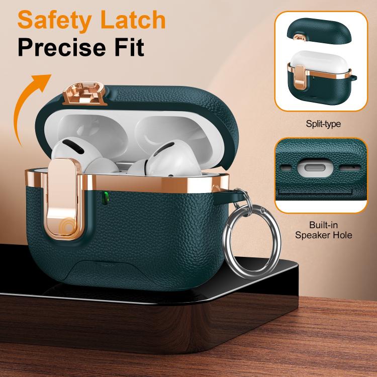 For AirPods Pro 3 Hidden Stand Electroplated Vegan Leather Texture Wireless Earphones Protective Case