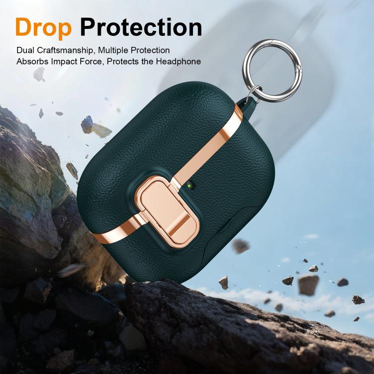 For AirPods Pro 3 Hidden Stand Electroplated Vegan Leather Texture Wireless Earphones Protective Case
