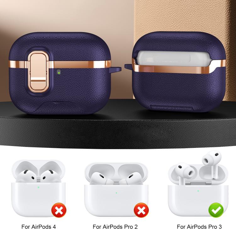 For AirPods Pro 3 Hidden Stand Electroplated Vegan Leather Texture Wireless Earphones Protective Case