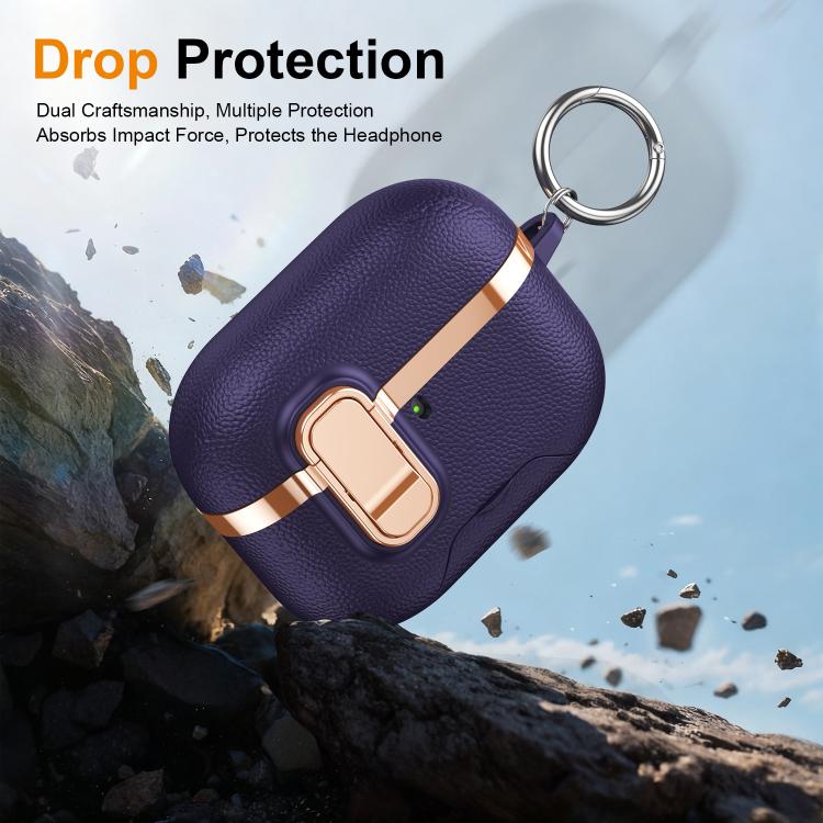 For AirPods Pro 3 Hidden Stand Electroplated Vegan Leather Texture Wireless Earphones Protective Case