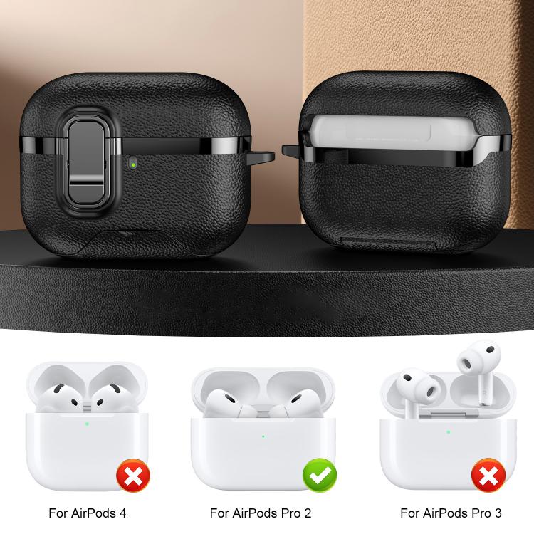 For AirPods Pro 2 Hidden Stand Electroplated Vegan Leather Texture Wireless Earphones Protective Case