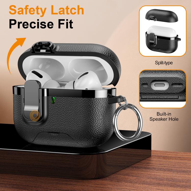 For AirPods Pro 2 Hidden Stand Electroplated Vegan Leather Texture Wireless Earphones Protective Case