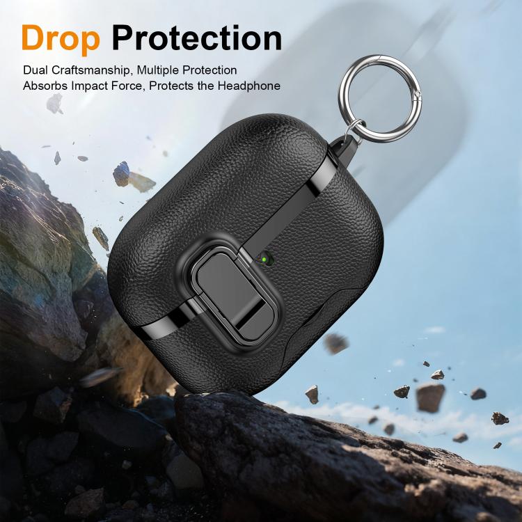 For AirPods Pro 2 Hidden Stand Electroplated Vegan Leather Texture Wireless Earphones Protective Case