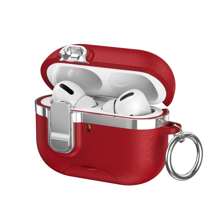 For AirPods Pro 2 Hidden Stand Electroplated Vegan Leather Texture Wireless Earphones Protective Case