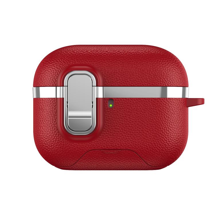 For AirPods Pro 2 Hidden Stand Electroplated Vegan Leather Texture Wireless Earphones Protective Case