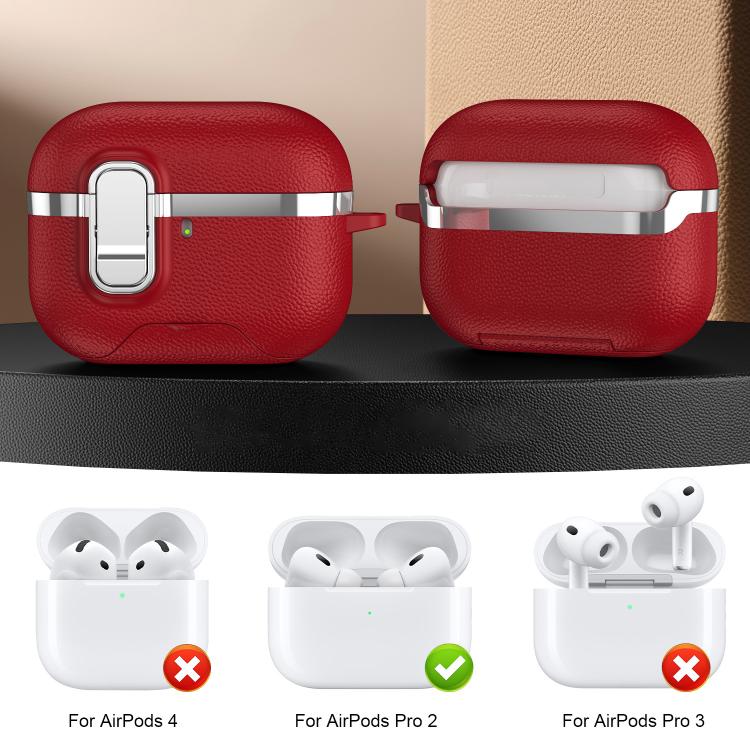 For AirPods Pro 2 Hidden Stand Electroplated Vegan Leather Texture Wireless Earphones Protective Case