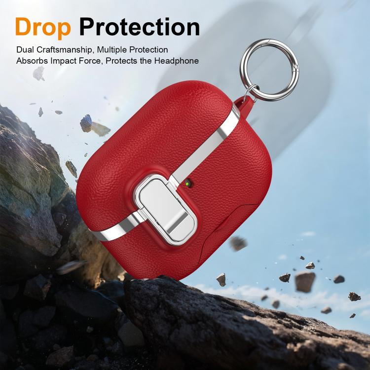 For AirPods Pro 2 Hidden Stand Electroplated Vegan Leather Texture Wireless Earphones Protective Case