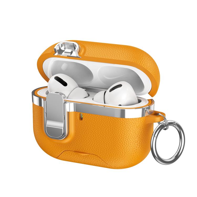 For AirPods Pro 2 Hidden Stand Electroplated Vegan Leather Texture Wireless Earphones Protective Case