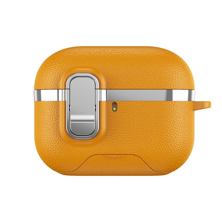 For AirPods Pro 2 Hidden Stand Electroplated Vegan Leather Texture Wireless Earphones Protective Case