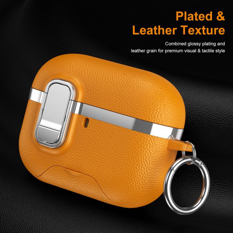 For AirPods Pro 2 Hidden Stand Electroplated Vegan Leather Texture Wireless Earphones Protective Case