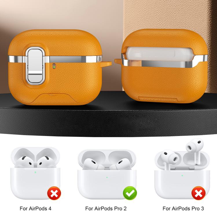 For AirPods Pro 2 Hidden Stand Electroplated Vegan Leather Texture Wireless Earphones Protective Case