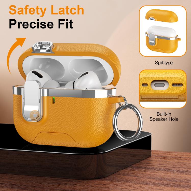For AirPods Pro 2 Hidden Stand Electroplated Vegan Leather Texture Wireless Earphones Protective Case