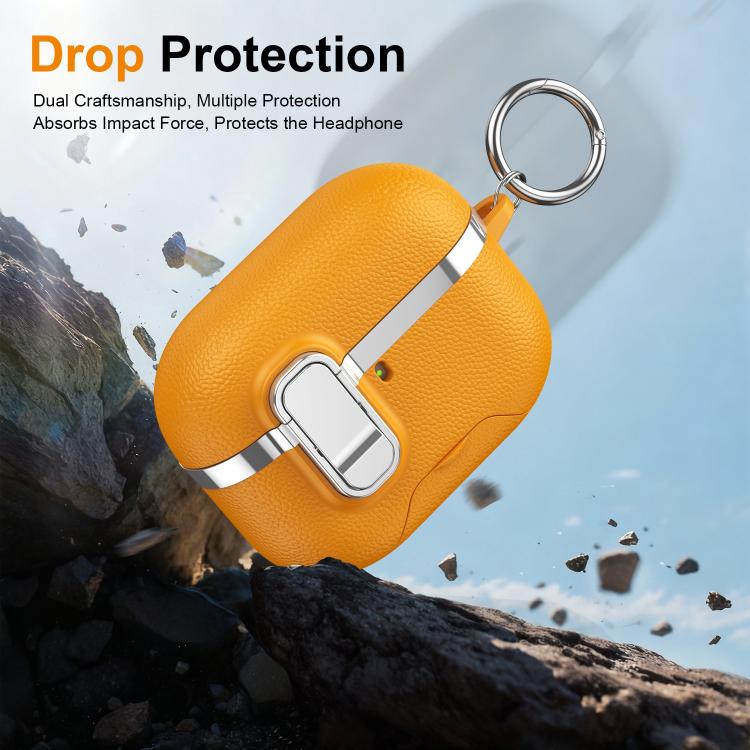 For AirPods Pro 2 Hidden Stand Electroplated Vegan Leather Texture Wireless Earphones Protective Case