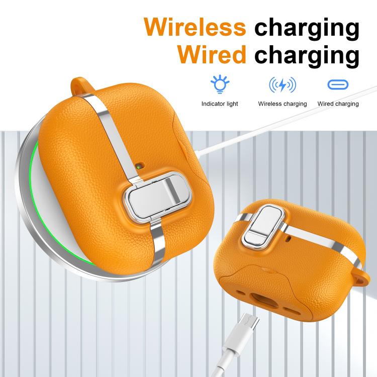 For AirPods Pro 2 Hidden Stand Electroplated Vegan Leather Texture Wireless Earphones Protective Case