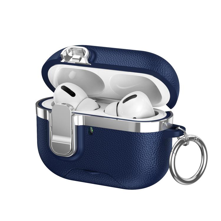 For AirPods Pro 2 Hidden Stand Electroplated Vegan Leather Texture Wireless Earphones Protective Case