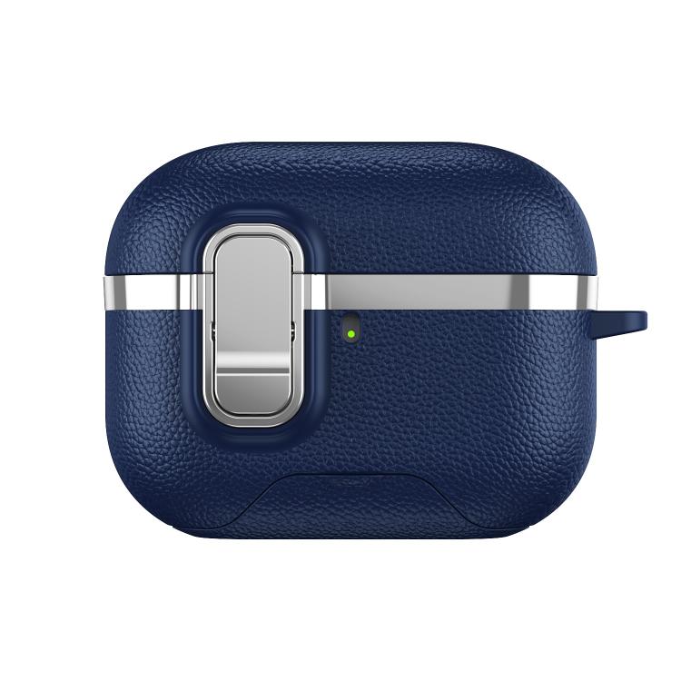 For AirPods Pro 2 Hidden Stand Electroplated Vegan Leather Texture Wireless Earphones Protective Case