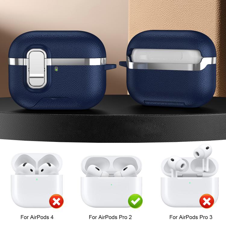 For AirPods Pro 2 Hidden Stand Electroplated Vegan Leather Texture Wireless Earphones Protective Case