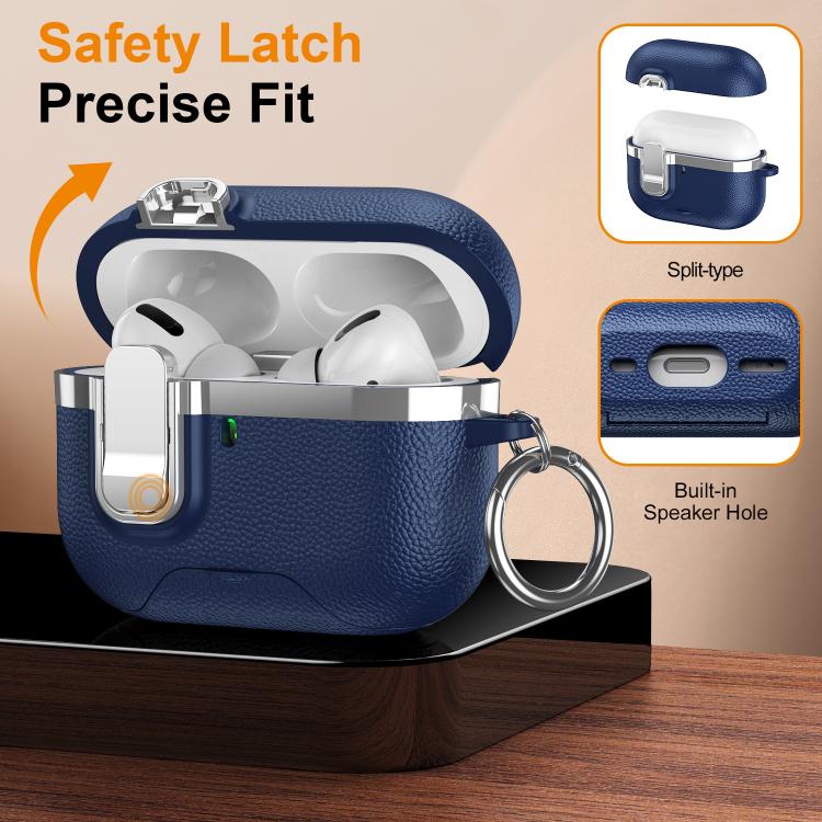 For AirPods Pro 2 Hidden Stand Electroplated Vegan Leather Texture Wireless Earphones Protective Case