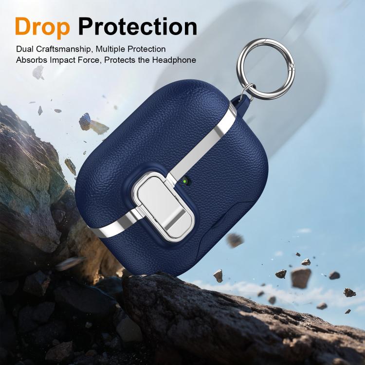 For AirPods Pro 2 Hidden Stand Electroplated Vegan Leather Texture Wireless Earphones Protective Case