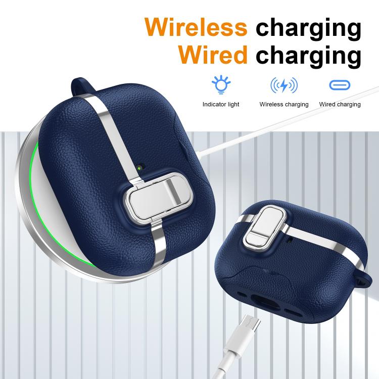 For AirPods Pro 2 Hidden Stand Electroplated Vegan Leather Texture Wireless Earphones Protective Case