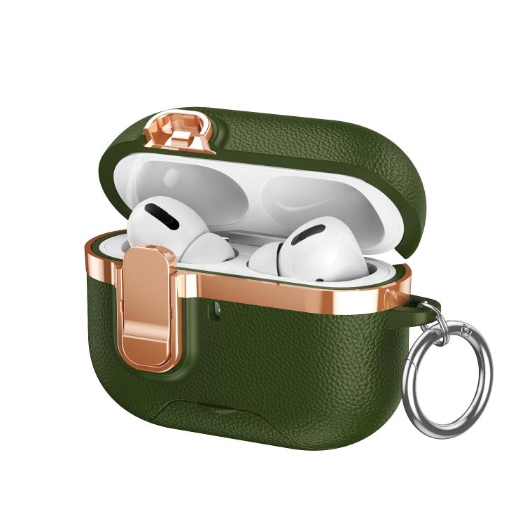 For AirPods Pro 2 Hidden Stand Electroplated Vegan Leather Texture Wireless Earphones Protective Case