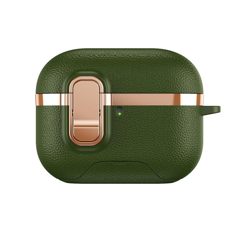 For AirPods Pro 2 Hidden Stand Electroplated Vegan Leather Texture Wireless Earphones Protective Case