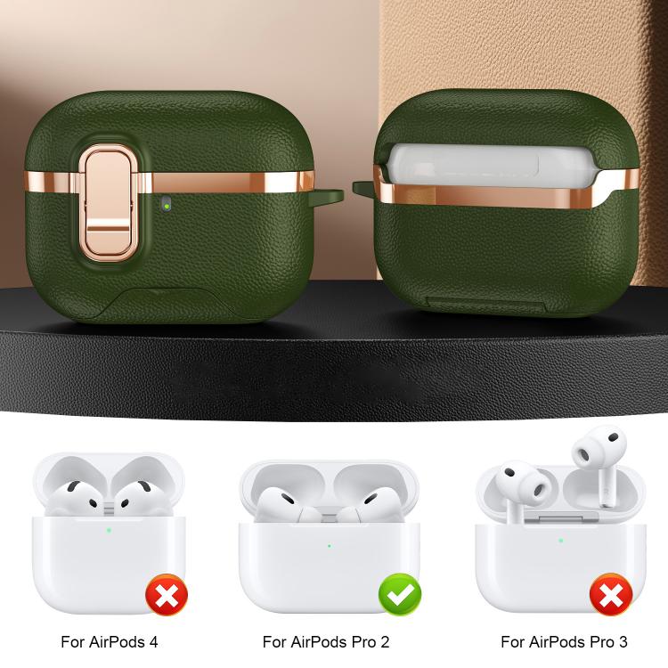For AirPods Pro 2 Hidden Stand Electroplated Vegan Leather Texture Wireless Earphones Protective Case
